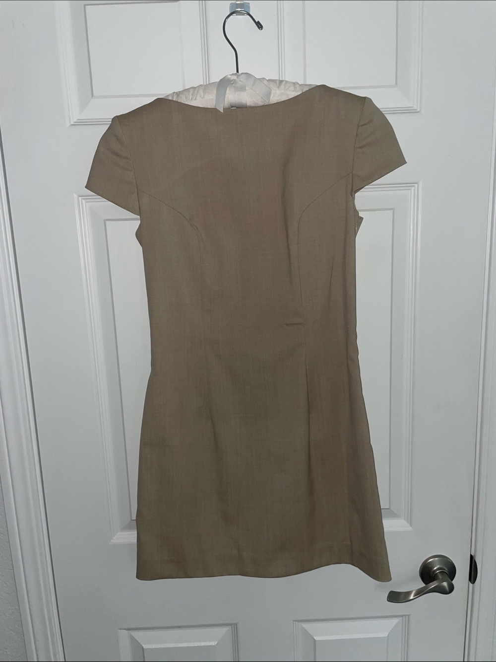 Fitted Short-Sleeve Mini Dress in Taupe